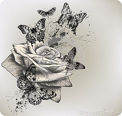 Background with rose and butterflies flying. Vecto by Murka34, via Dreamstime -   18 rose butterfly tattoo
 ideas