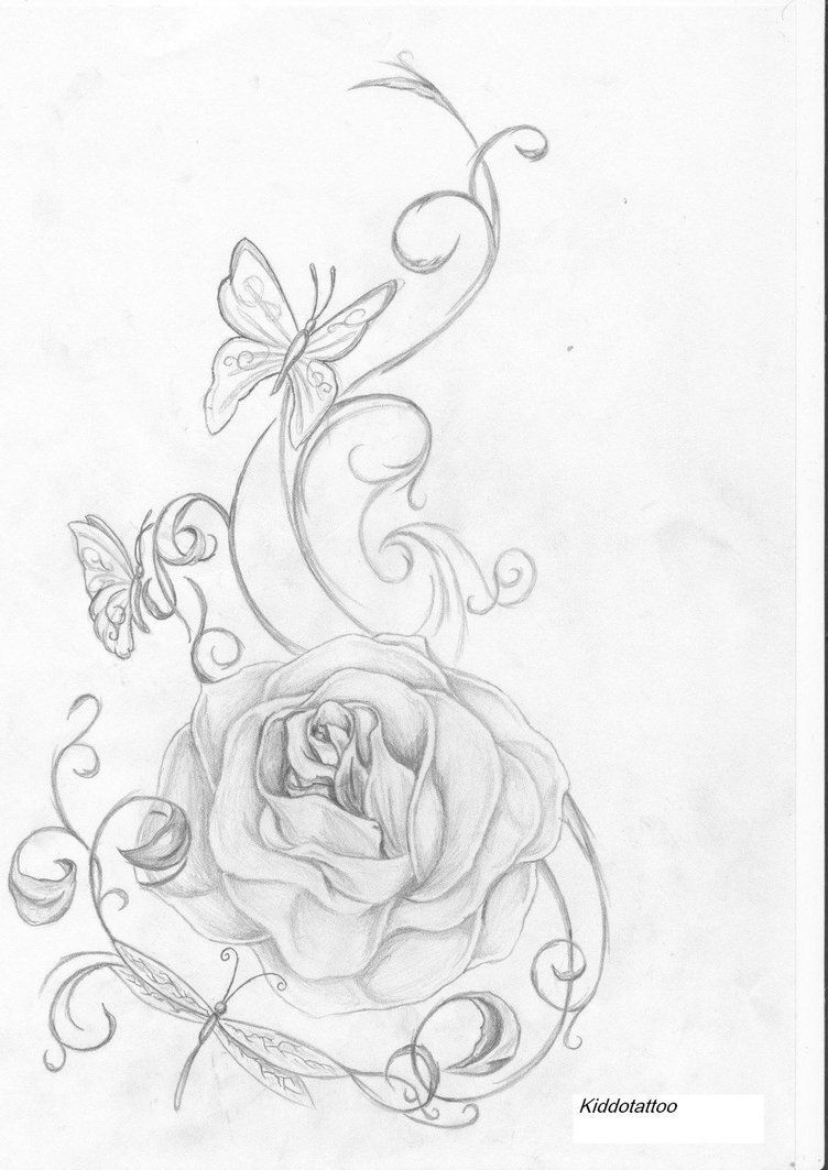 Rose Tattoo Drawings | rose and insect's by ~Kiddotattoo on deviantART -   18 rose butterfly tattoo
 ideas