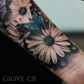 Image result for BLACK AND WHITE DAISY butterfly tattoos #Sleevetattoos -   18 rose butterfly tattoo
 ideas