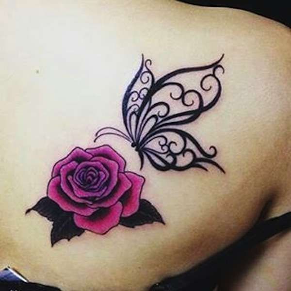 Butterfly And Rose Flower Tattoo For Girls -   18 rose butterfly tattoo
 ideas
