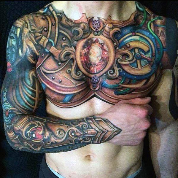 Top 90 Best Armor Tattoo Designs For Men - Walking Fortress -   19 full chest tattoo
 ideas