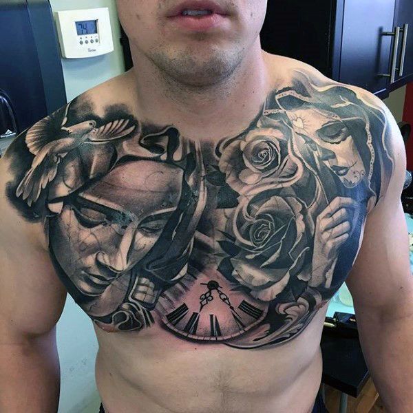 100 Awesome Tattoos For Guys - Manly Ink Design Ideas -   19 full chest tattoo
 ideas