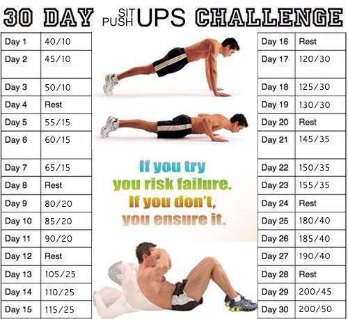 30-Day Sit-up / Push-up Challenge -   20 fitness challenge push up
 ideas