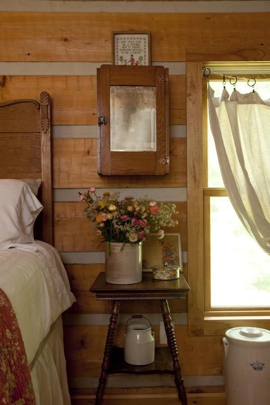 cabin inspired bedrooms | Primitive style log cabin bedroom