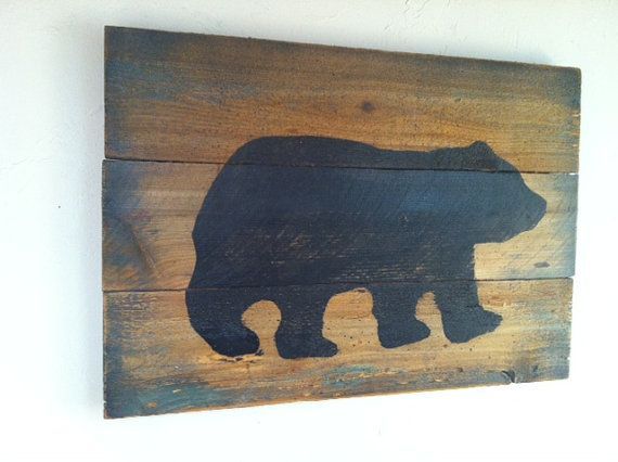 Black Bear on Wood - Large Rustic Hand Painted, Weathered Wall Art , Cabin Decor, Rustic Decor, Primitive Home Decor -   20 primitive cabin decor
 ideas
