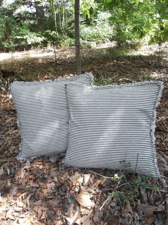 Pair Ticking Pillows Striped Pillows Shams Custom Sizes Fabrics Decorative Pillows French Country Farmhouse Throw Pillows -   20 primitive cabin decor
 ideas