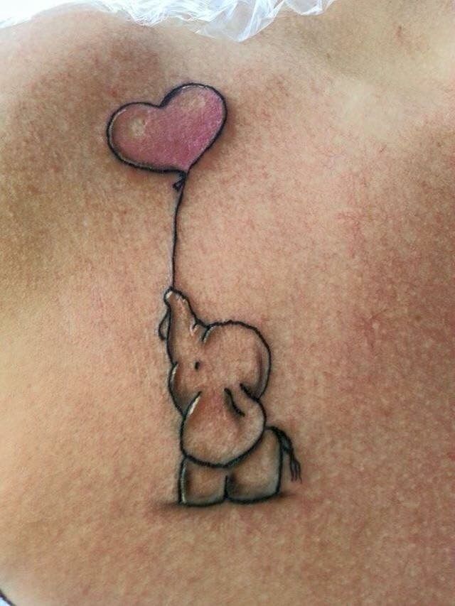 Elephant with heart balloon -   21 elephant tattoo heart
 ideas