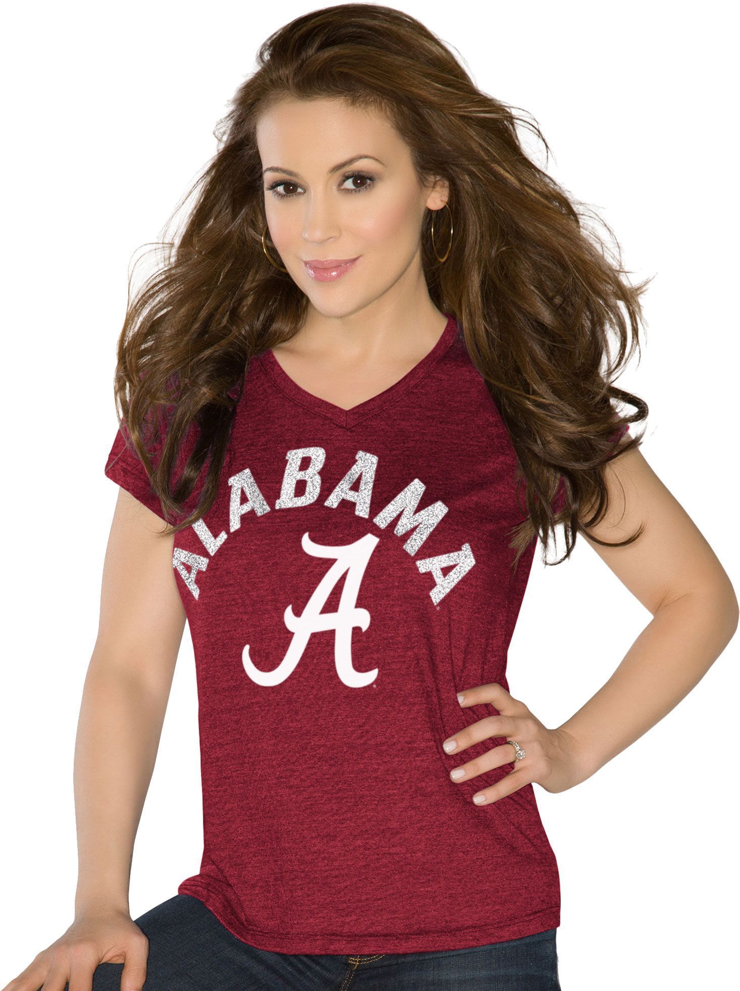 Touch by Alyssa Milano Women's Alabama Crimson Tide Crimson Sparkle V-Neck T-Shirt -   21 female celebrity style
 ideas