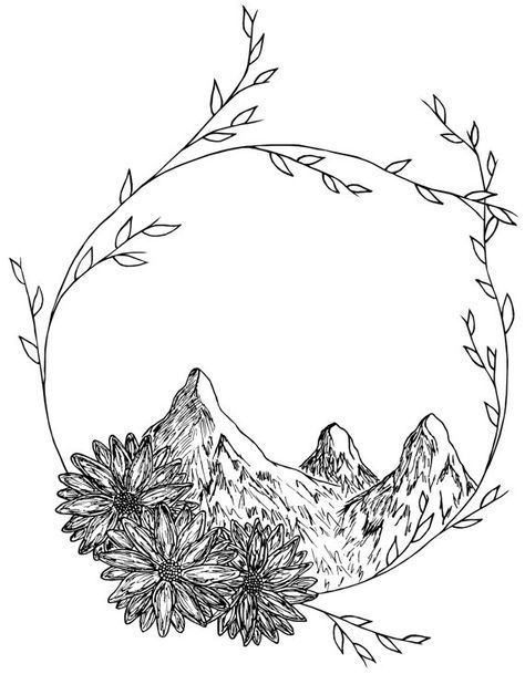 Mountain wreath drawing -   21 mountain tattoo side
 ideas