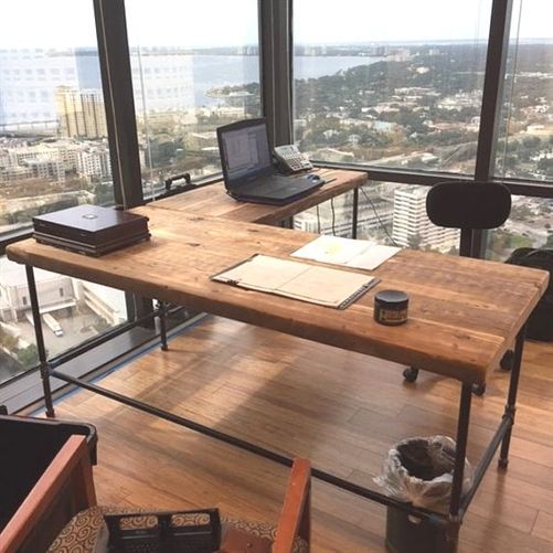 Farmhouse Office Desk in L shape made with reclaimed wood and pipe legs or square steel legs in choice of size and finish -   21 urban style office
 ideas