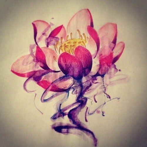 marvelous red lotus watercolor tattoo - yellow lotus seedpod. Gorgeous -   21 watercolor lotus tattoo
 ideas