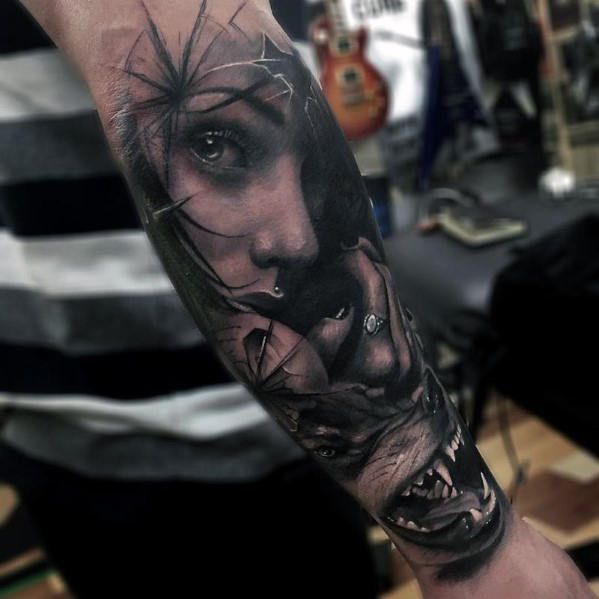 50 Realistic Wolf Tattoo Designs For Men - Canine Ink Ideas -   22 growling wolf tattoo
 ideas