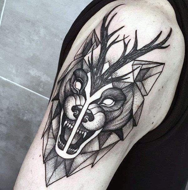 90 Geometric Wolf Tattoo Designs For Men - Manly Ink Ideas -   22 growling wolf tattoo
 ideas