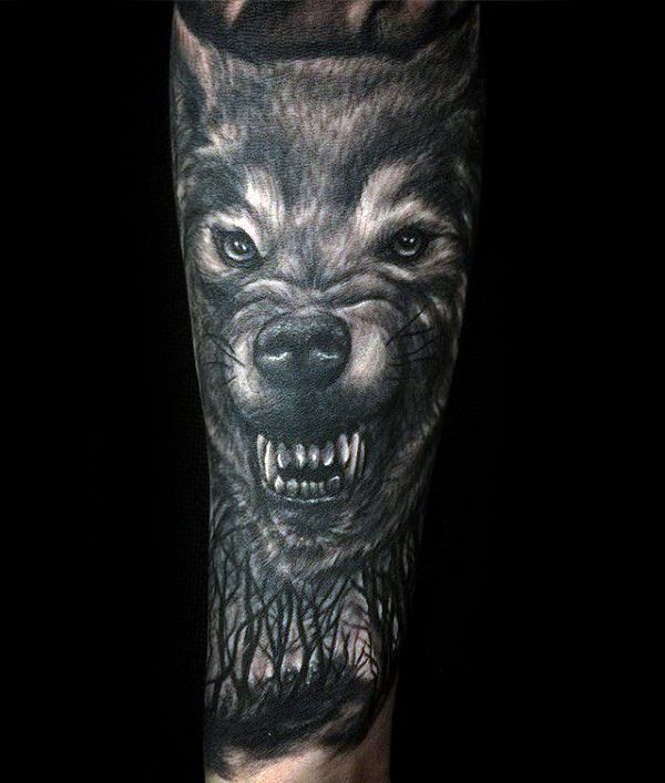 100 Forest Tattoo Designs For Men - Masculine Tree Ink Ideas -   22 growling wolf tattoo
 ideas