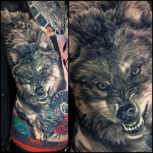 The 85 Best Wolf Tattoos for Men -   22 growling wolf tattoo
 ideas