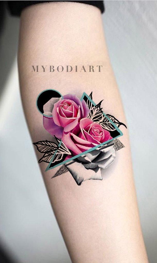 Kaylee Watercolor Pink Rose Geometric Mandala Temporary Tattoo -   22 mandala tattoo acuarela ideas