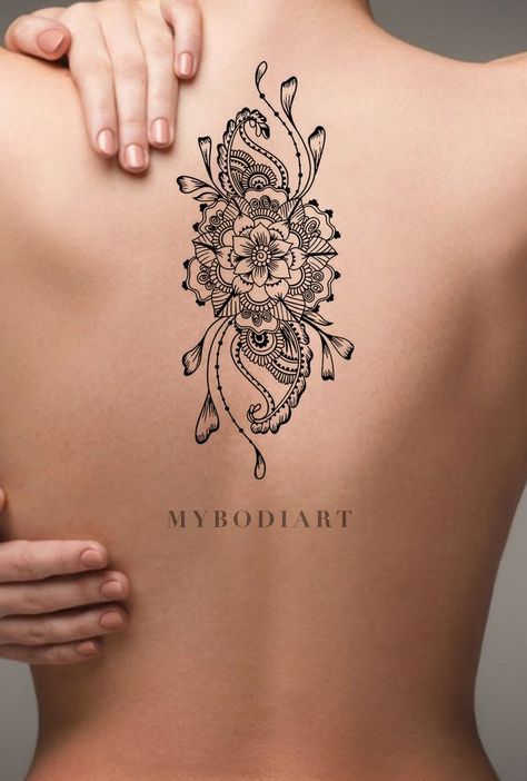 Tay Boho Black Geometric Mandala Floral Flower Linework Temporary Tattoo -   22 mandala tattoo acuarela ideas
