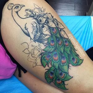 Check out this peacock tattoo @peachytattoo did recently!!! #peacock… -   22 peacock thigh tattoo ideas
