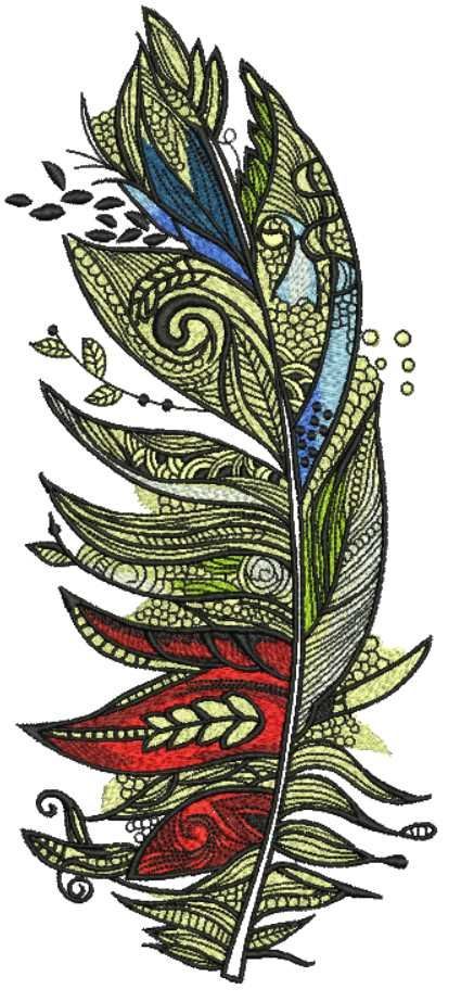 Exotic feather embroidery design -   22 peacock thigh tattoo
 ideas