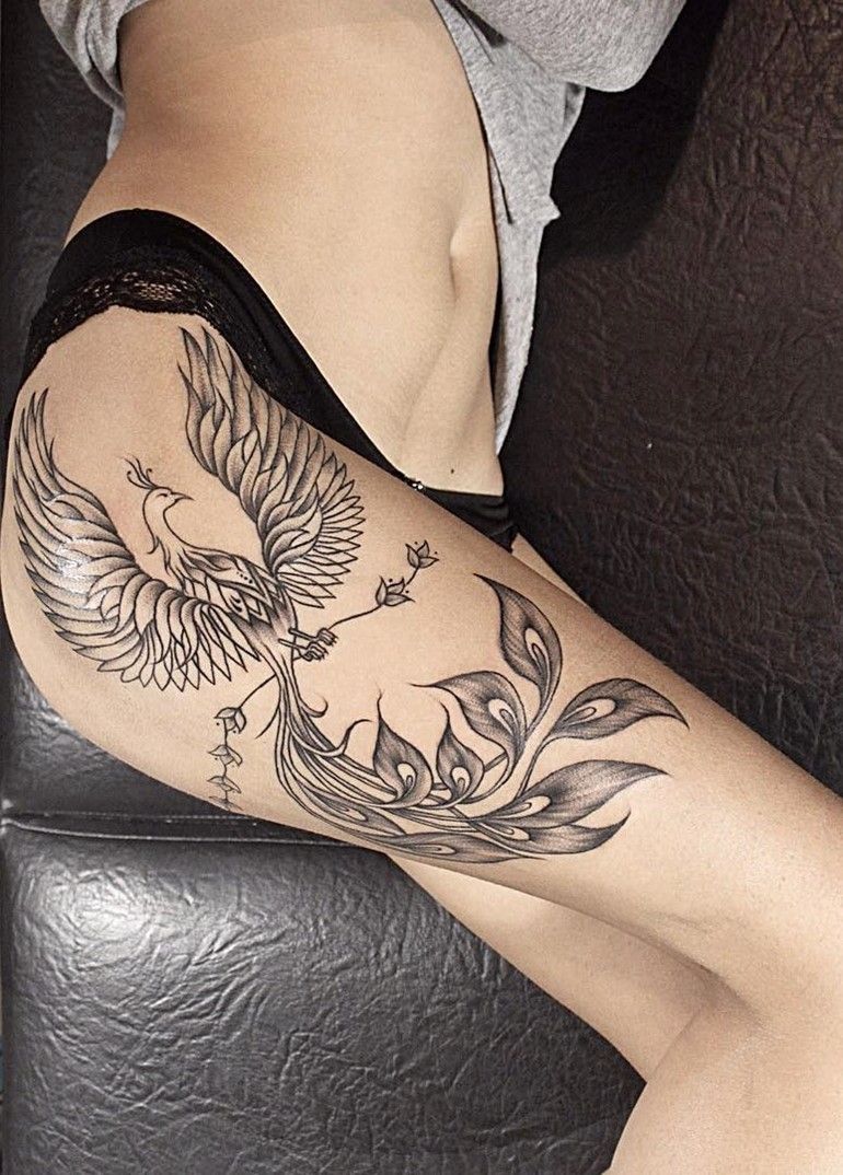 60+ Incredible Phoenix Tattoo Designs You Need To See -   22 peacock thigh tattoo
 ideas