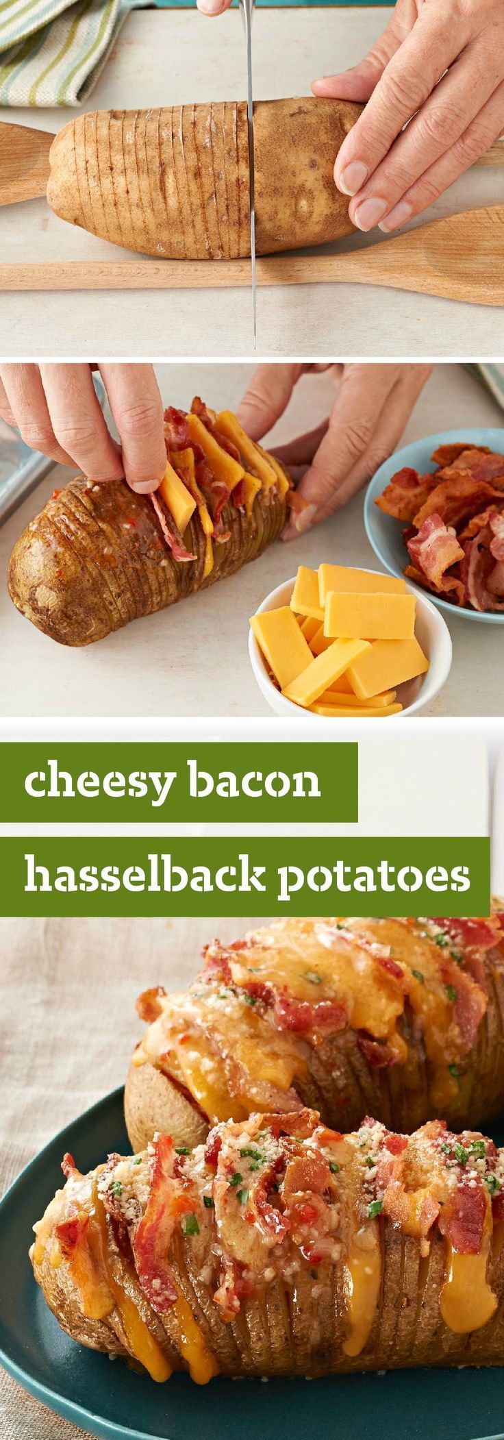 Cheesy Bacon Hasselback Potatoes – Hasselback potatoes always look great on a dinner plate. This cheesy version, made with OSCAR MAYER bacon, cheddar and fresh chives, is sure to be a new favorite during all your spring and summer entertaining. -   22 potato recipes hasselback
 ideas