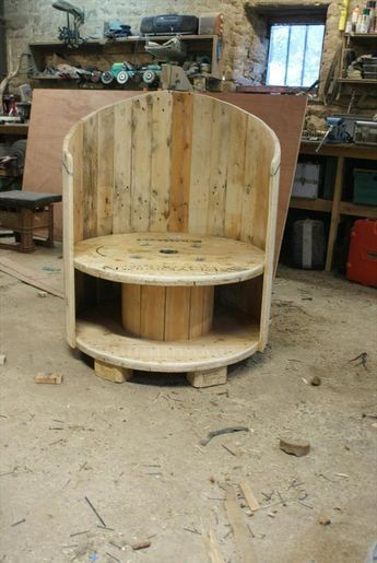 Reclaimed Cable Drum & Pallet Wood Into Chair -   23 diy wood chair
 ideas