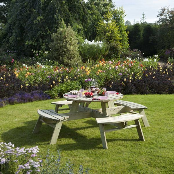 Rowlinson Round Picnic Table -   23 garden seating picnic tables
 ideas