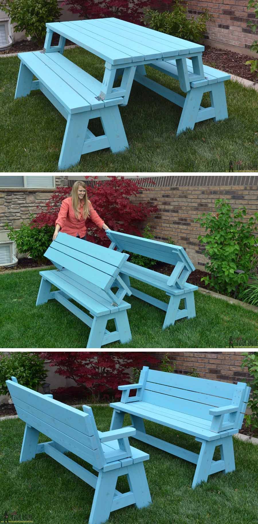 Convertible Picnic Table and Bench -   23 garden seating picnic tables
 ideas