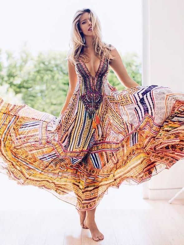 Bohemia Print V-neck Straps Maxi Dress -   23 gypsy style dresses
 ideas