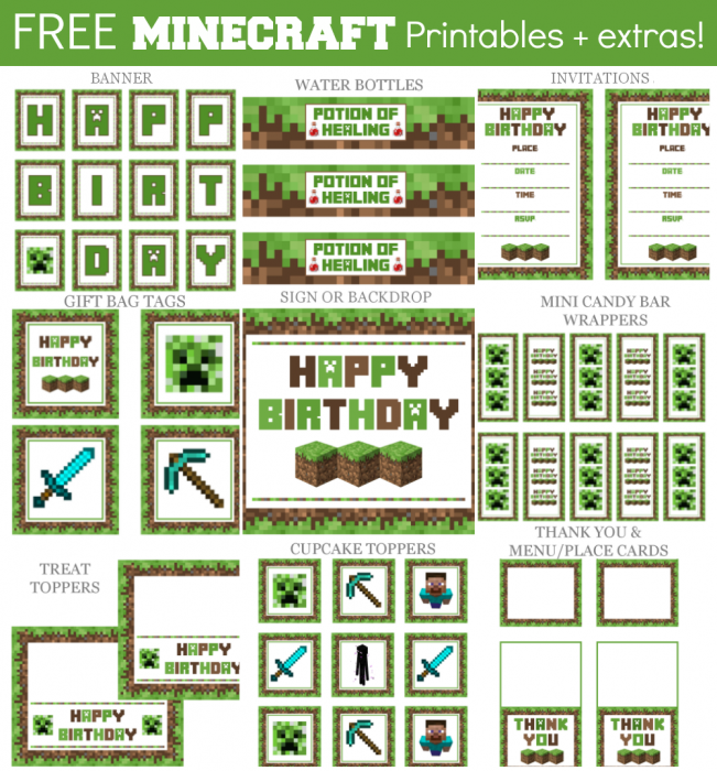 Click here to get FREE Minecraft party printables! Perfect for any Minecraft themed birthday party! -   24 birthday crafts free printables ideas