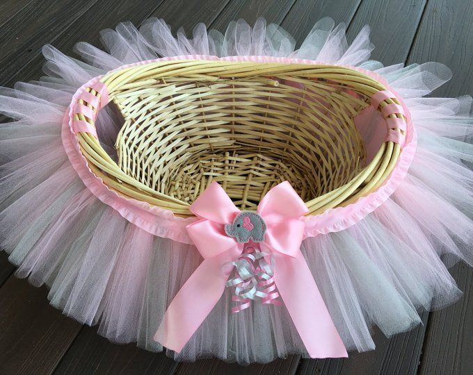 Pink and Grey Tutu Basket, Pink and Gray Tutu basket, Birthday Tutu Gift Basket, Baby Shower Basket, Tutu Easter Basket, Newborn Photo Prop -   24 diy birthday baskets
 ideas