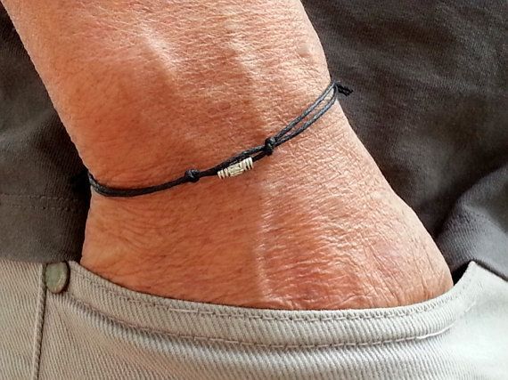 silver tube men bracelet with black wax cord, adjustable men's bracelet, small charm bracelet for men, gift for him, mD021 -   24 diy bracelets for him
 ideas