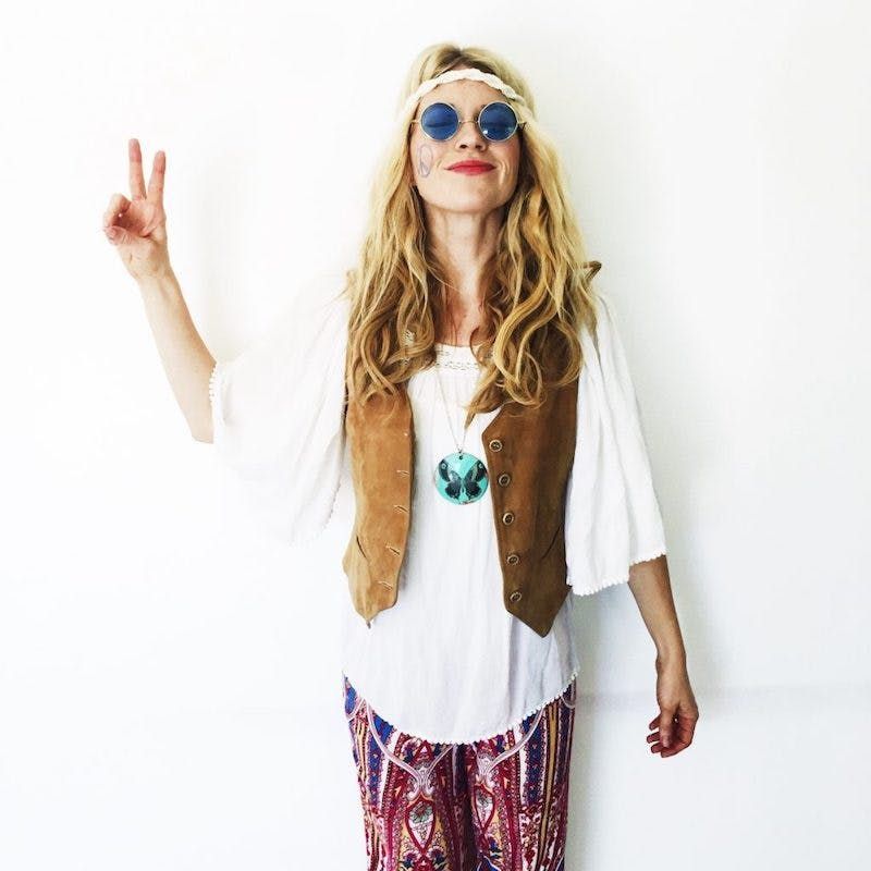 DIY Hippie: You can follow in the footsteps of this trippy-hippy with some Woodstock-era flowy pants, Lennon glasses, bell sleeves, and a vest. -   24 diy costume hippie ideas