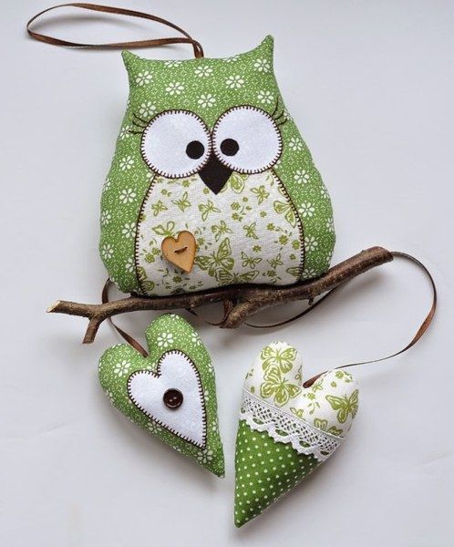 Textile sovushki + pattern  stuffed fabric owl and  heart decoration or soft toy -   24 fabric owl crafts
 ideas