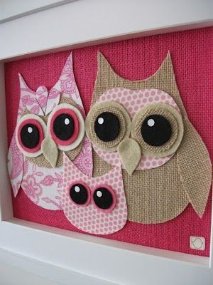 OWL'S are so popular, and this would be so easy to do! :).  Obviously I'll need 4 owls, not 3 -   24 fabric owl crafts
 ideas
