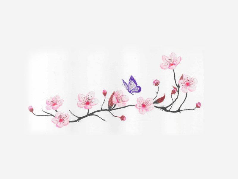 cherry_blossom_and_spring_time_with_flying_butterfly_tattoo_idea  I really want this -   24 feminine foot tattoo
 ideas