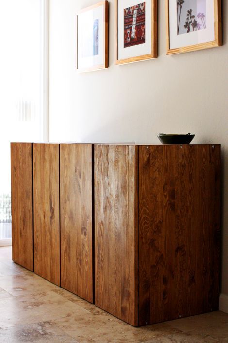 Love these stained pine Ikea Ivar cabinets. Very classy and easy ikea hack -   24 fitness room ikea hacks
 ideas