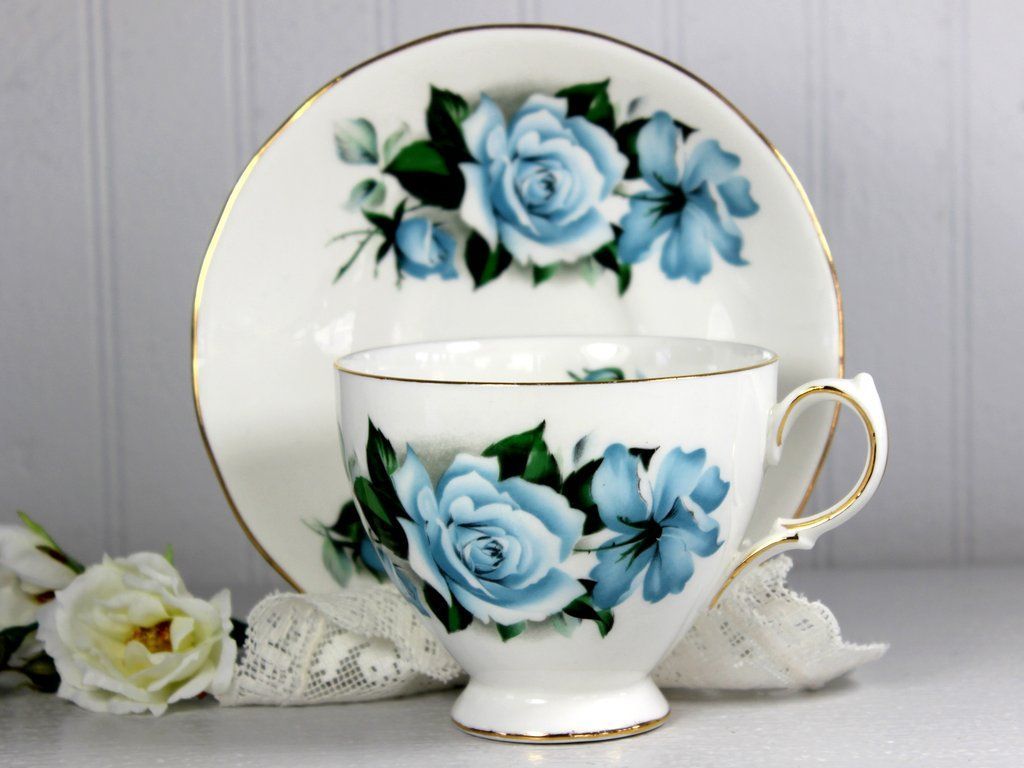 Queen Anne Cup & Saucer, Blue Rose, English Teacups, Bone China 14529 -   24 garden seating tea time
 ideas