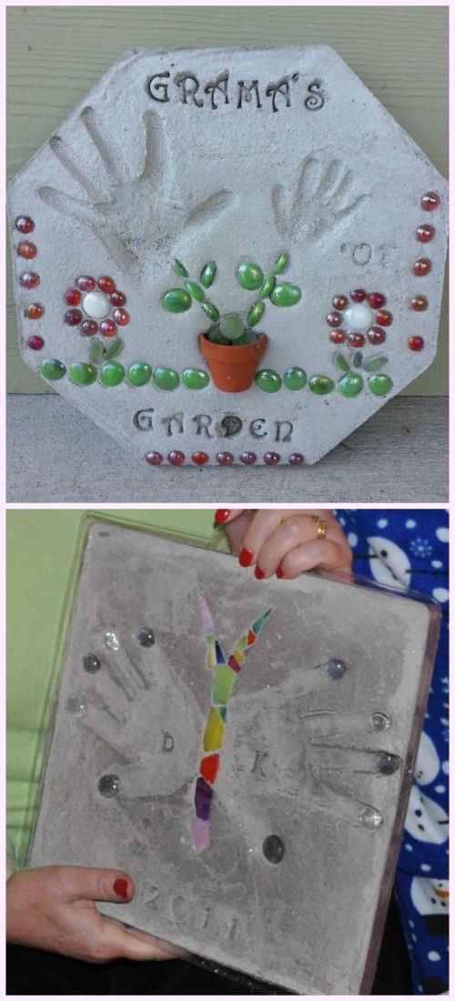 DIY Handprint Concrete Stepping Stone Tutorials -   24 garden stones handprint
 ideas