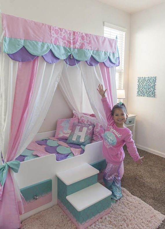 Mermaid Bed, Mermaid Canopy Bed, Girls Bed, Toddler, Twin or Full, Mermaid Bedding, Canopy Top, Personalized Step, Princess Bed, Pink Bed -   24 girls garden room
 ideas