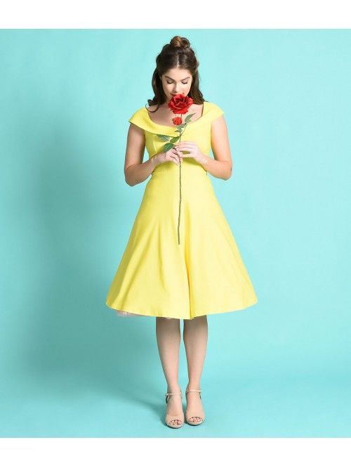 Vintage Style Yellow Stretch Cap Sleeve Swing Dress -   24 girly vintage style
 ideas