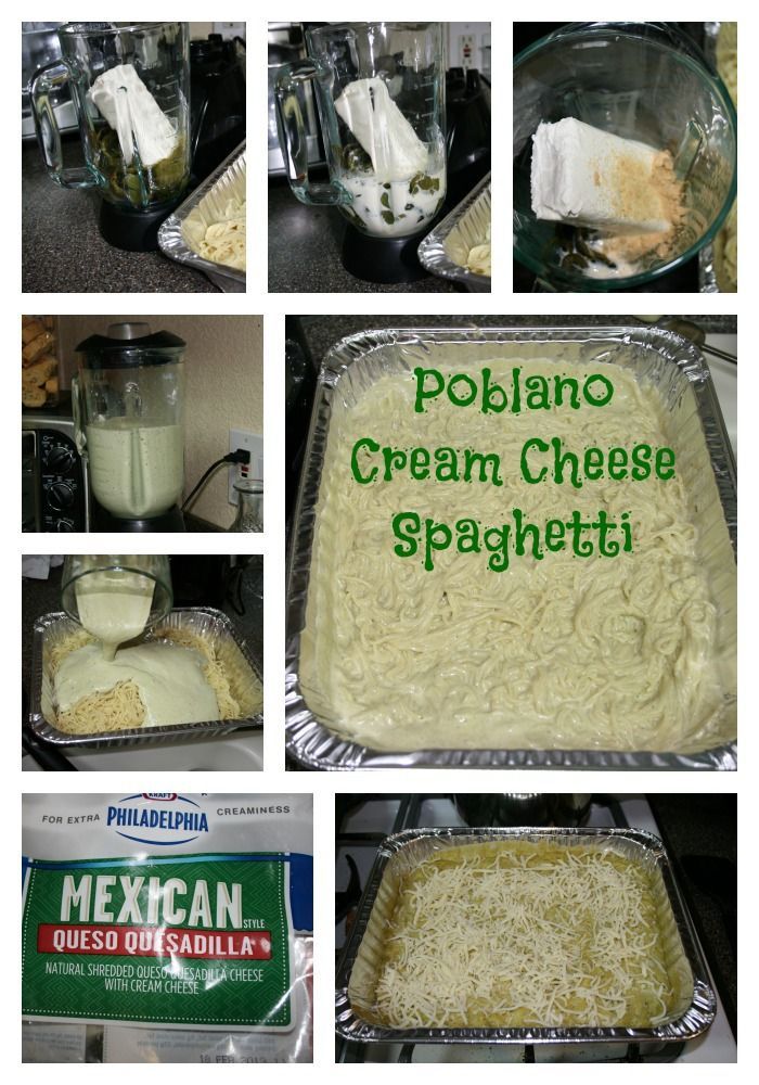 Holiday side dish - poblano cream cheese spaghetti.  Spice up the holiday table with this creamy poblano pasta side. Perfect with Turkey or ham this family favorite will be the first to go. -   24 green spaghetti recipes
 ideas