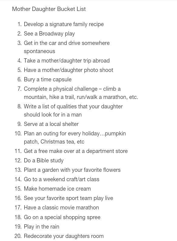 Daughter & Mother Bucket List-Pin This and ADD ON -   24 mother daughter dates
 ideas