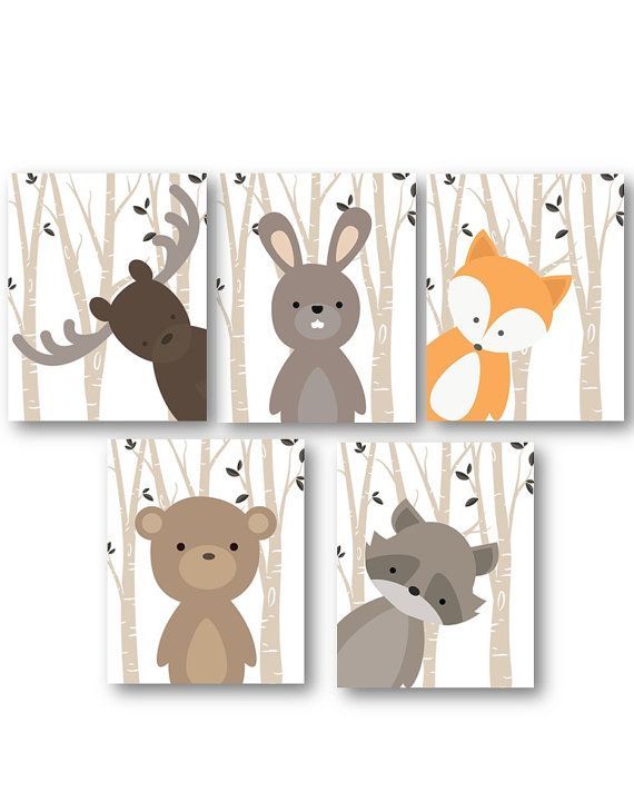 Woodland Nursery Decor - Woodland Nursery Art - Baby Boy Decor - Forest Animals Nursery - Animal Nursery - Animal Wall Art - PRINTS ONLY -   24 nursery decor animals ideas