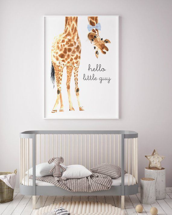 Hello Little Guy Bow Tie Giraffe Print | Giraffe Art | Giraffe Animal nursery decor | Nursery wall art | Hello Little One | Nursery safari -   24 nursery decor animals ideas