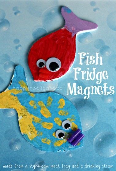 fish fridge magnets - happy hooligans - styrofoam tray and a straw -   24 ocean crafts happy hooligans
 ideas