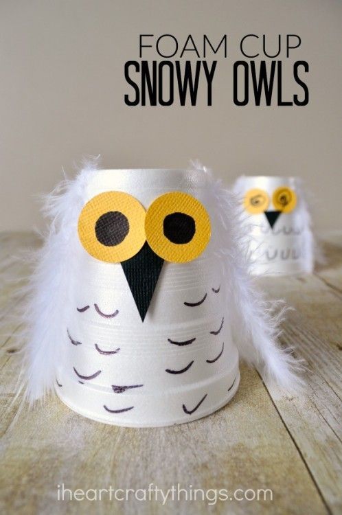 Foam Cup Snowy Owl Kids Craft -   24 owl crafts kindergarten
 ideas