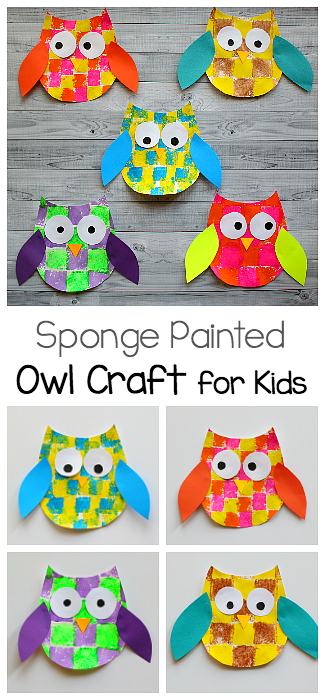 Sponge Painted Owl Craft for Kids with Owl Template -   24 owl crafts kindergarten
 ideas