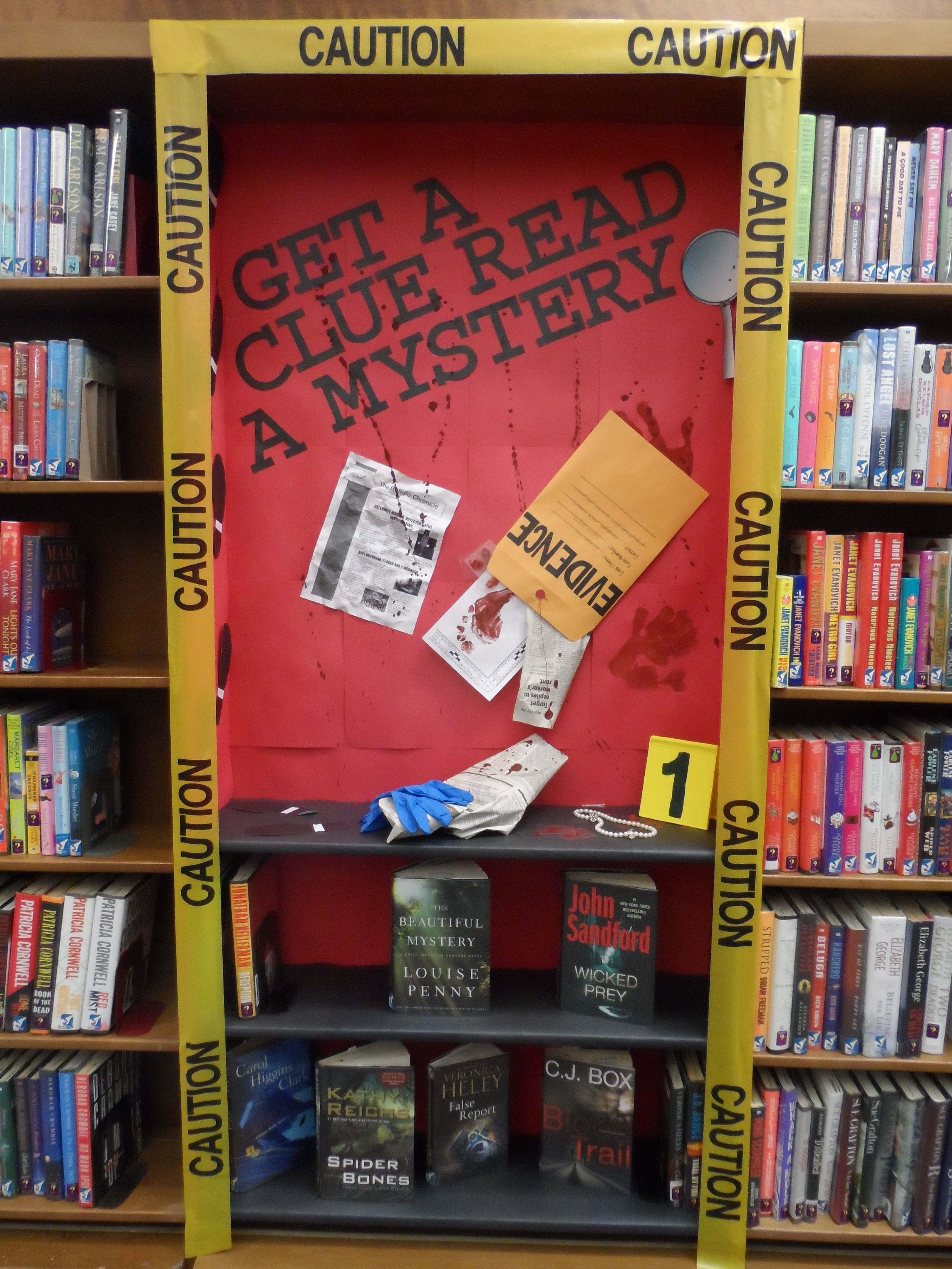 Great mystery display! Could take out more shelves and make a body outline! -   24 school crafts display
 ideas