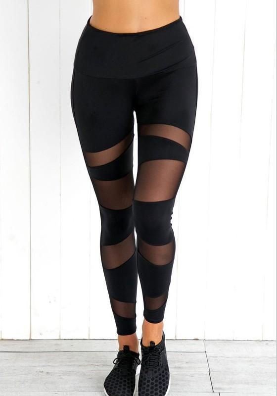 Black Patchwork Grenadine High Waisted Casual Sports Legging -   24 teen style leggings
 ideas